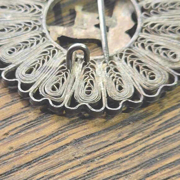 Vintage Alpaca / Llama 985 silver filligree brooch - Picture 8 of 9